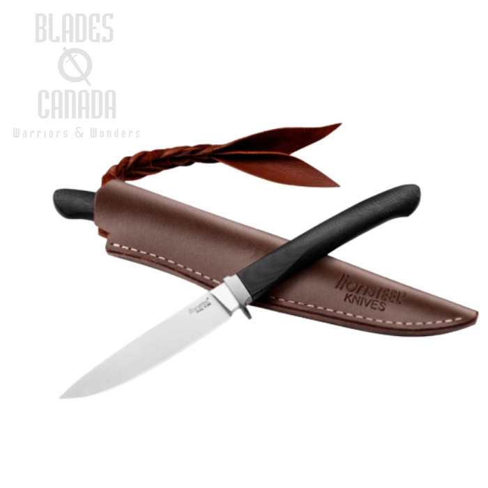 Lion Steel Ago Fixed Knife, M390, G10 Black, Leather Sheath, AG01 GBK